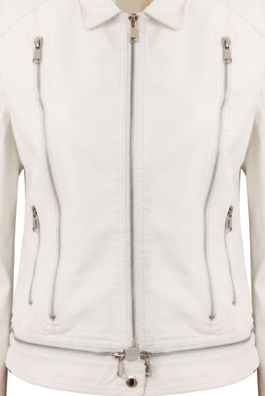 White PU Zip Detail Jacket