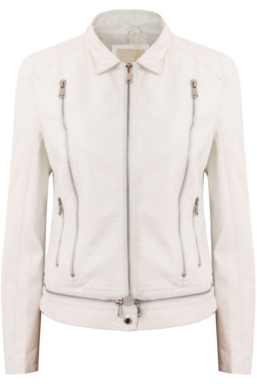 White PU Zip Detail Jacket