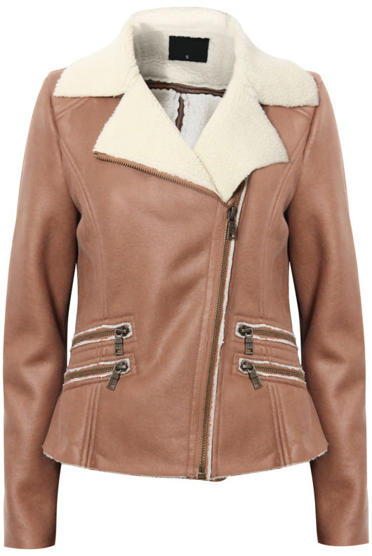 Camel Fur Lined Jacket with Zipped Pockets