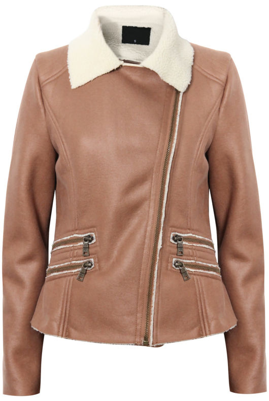Camel Fur Lined Jacket with Zipped Pockets