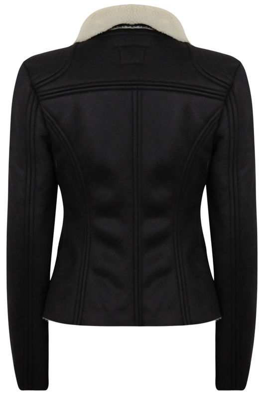Black Fur Lined Jacket with Zipped Pockets 