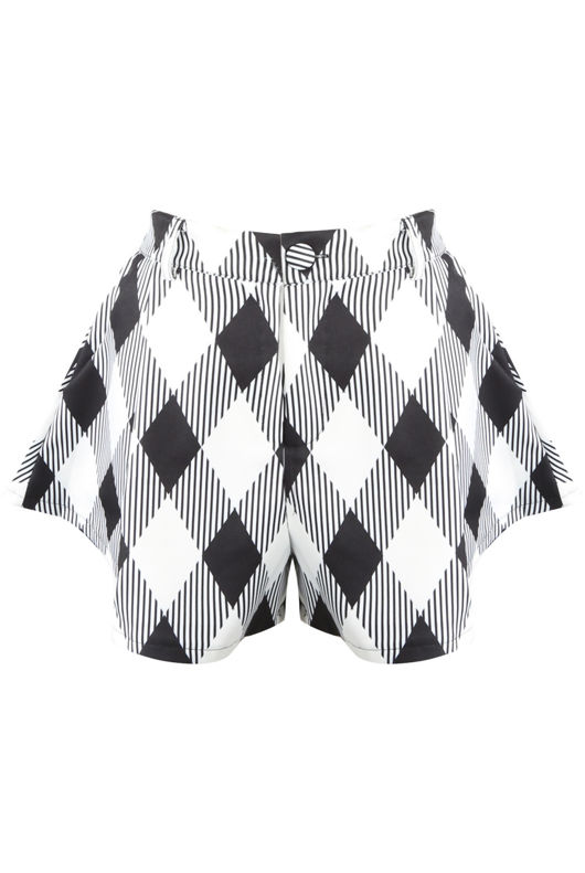 Black Bold Check Flared Shorts