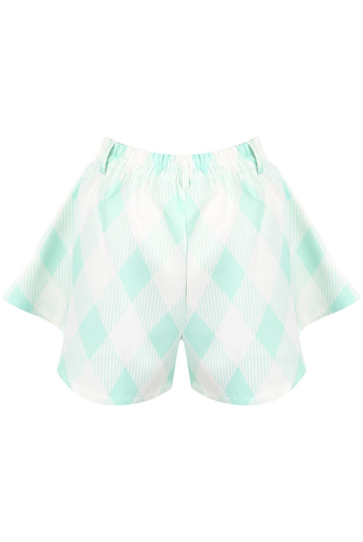 Green Bold Check Flared Shorts