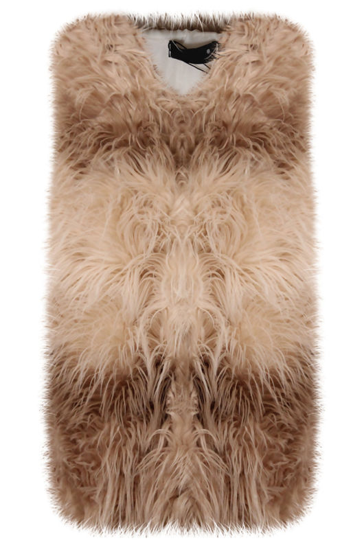 Camel with Beige Line Fur Gilet