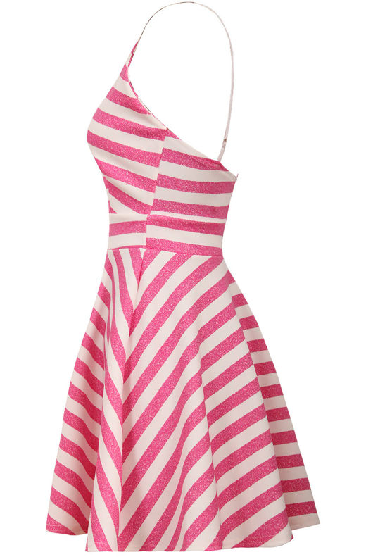 Pink & Cream Horizontal Stripe Print Flared Strappy Dress