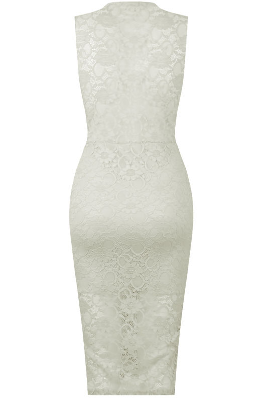 White Floral Lace Textured Midi Dress