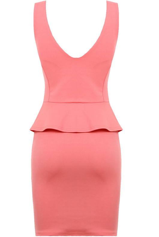 Fuchsia Block Coloured Single Peplum Style Mini Dress 