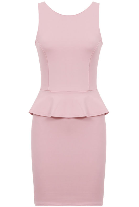 Pink Block Coloured Single Peplum Style Mini Dress 