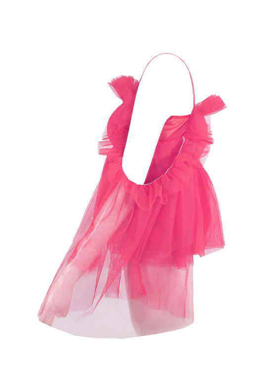 Fuchisa Cold Shoulder Elasticated Mesh Tops