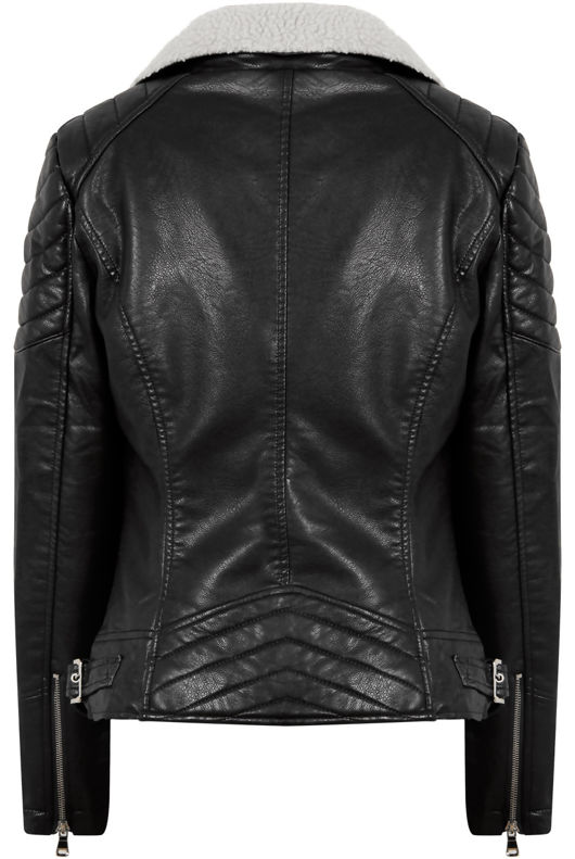 Black PVC Fur Lined Biker Jacket