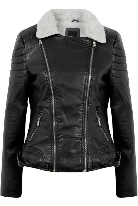 Black PVC Fur Lined Biker Jacket