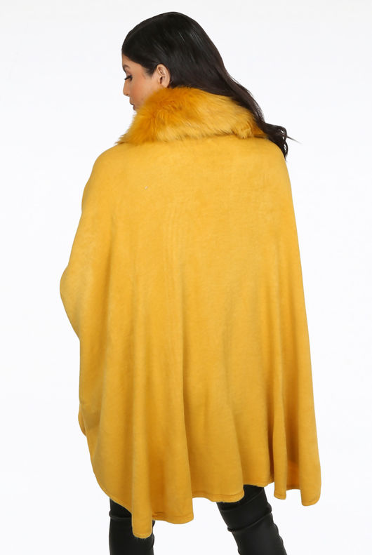 Mustard Faux Fur Trim Cape