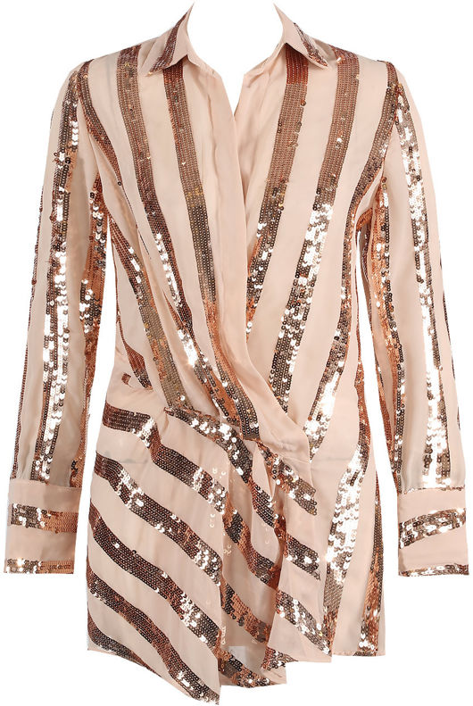 Pink Sequin Stripes Wrap Mini Dress