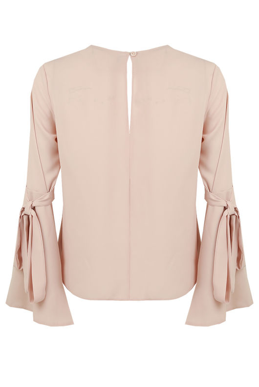 Rose Knotted Sleeve Back Button Up Tops