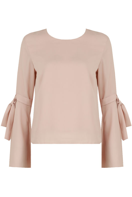 Rose Knotted Sleeve Back Button Up Tops