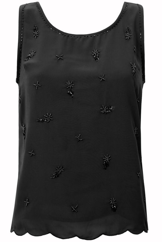 Black Beaded Flower Pattern Detailed Sleeveless Tops