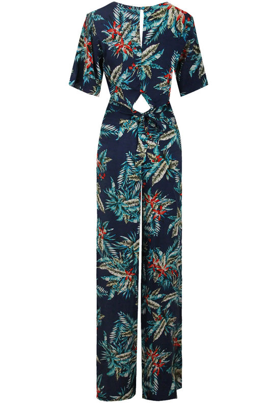 Navy Floral Print Palazzo Trouser