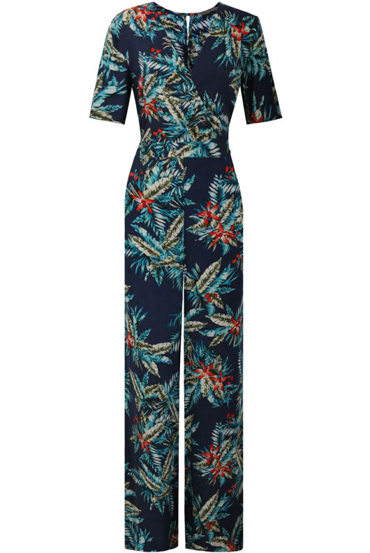 Navy Floral Print Palazzo Trouser