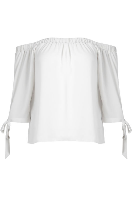 White Off Shoulder Knot Sleeve Blouse