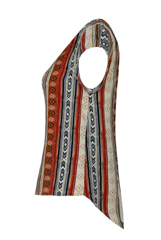 Cream Aztec Print Back Lace Textured Tops 