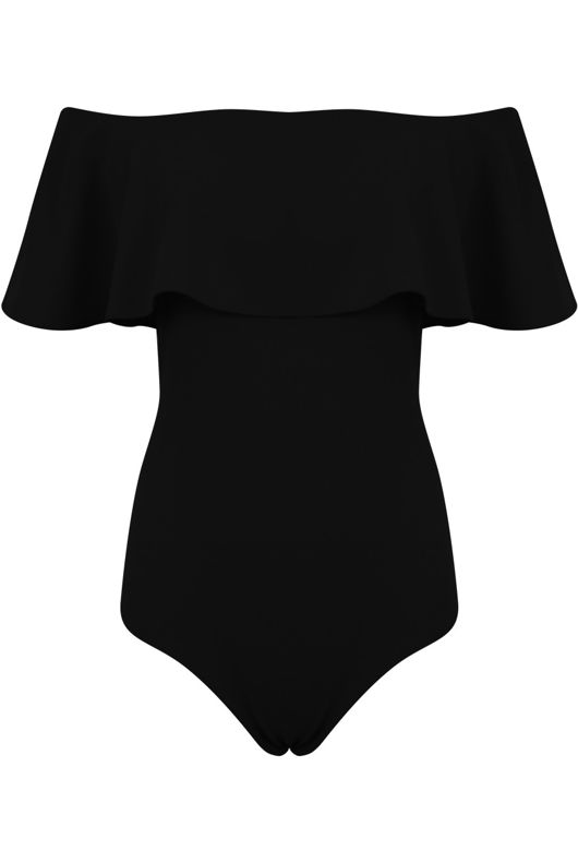 Black Bardot Frill Bodysuit