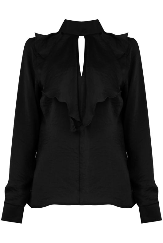 High Neck Ruffle Front Top