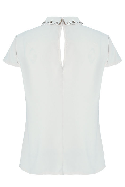White Collared Stone Back Button Up Blouse
