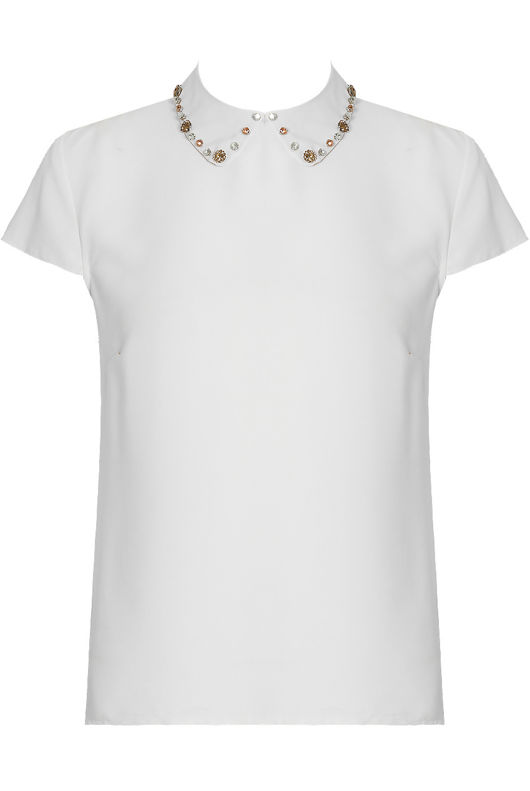 White Collared Stone Back Button Up Blouse