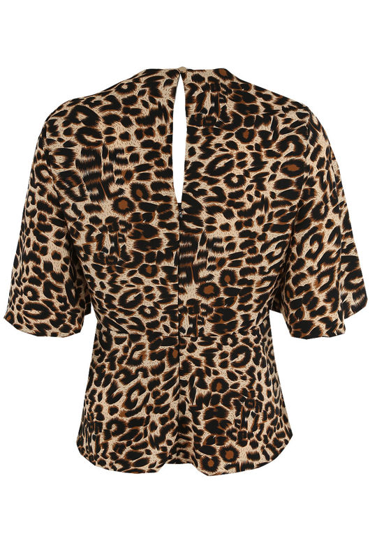 Beige Leopard Print Tie Front Blouse