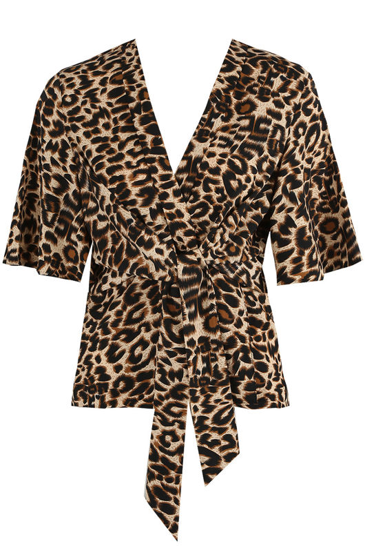 Beige Leopard Print Tie Front Blouse