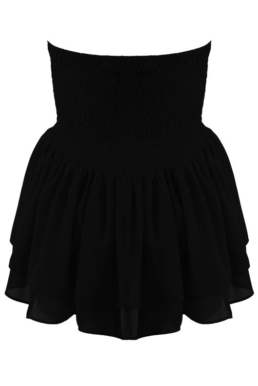 Black Bandeau Shirred Swing Top