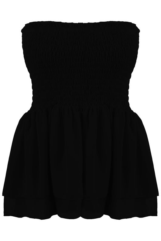 Black Bandeau Shirred Swing Top
