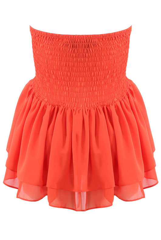 Orange Bandeau Shirred Swing Top