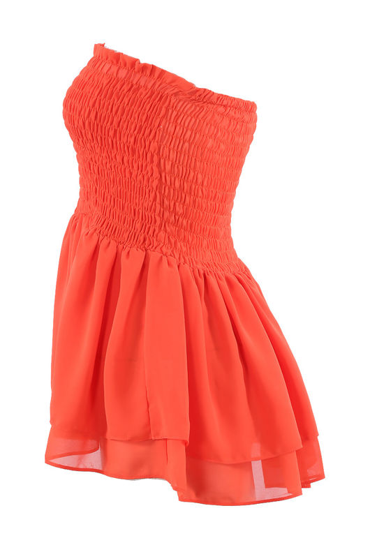 Orange Bandeau Shirred Swing Top