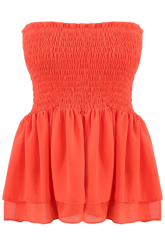 Orange Bandeau Shirred Swing Top