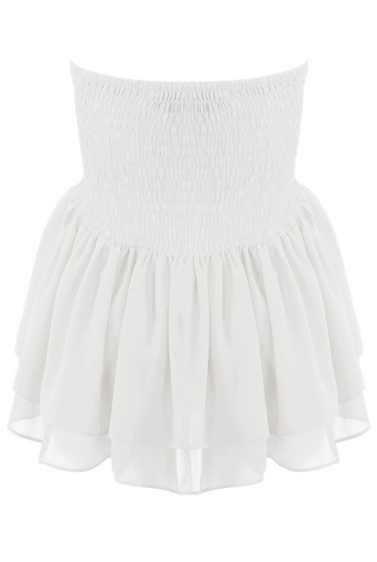 White Bandeau Shirred Swing Top