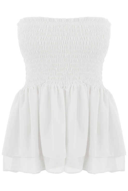 White Bandeau Shirred Swing Top