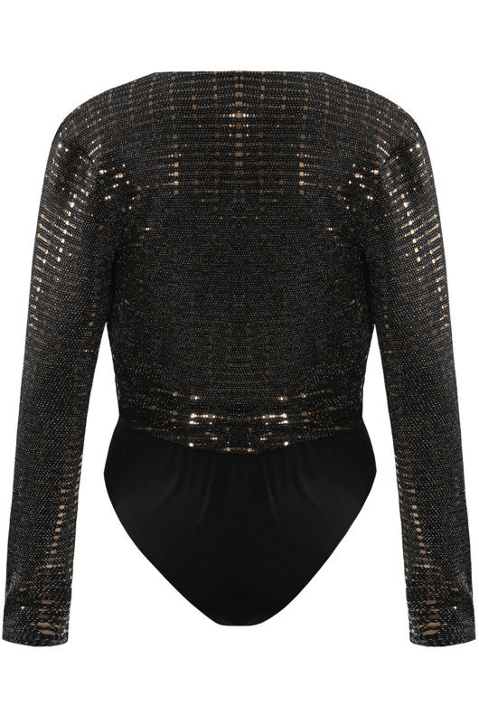Beige Long Sleeve Embellished Bodysuit 
