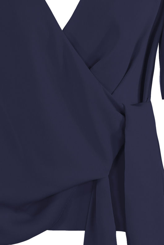 Navy Wrap Over Side Tie Blouse