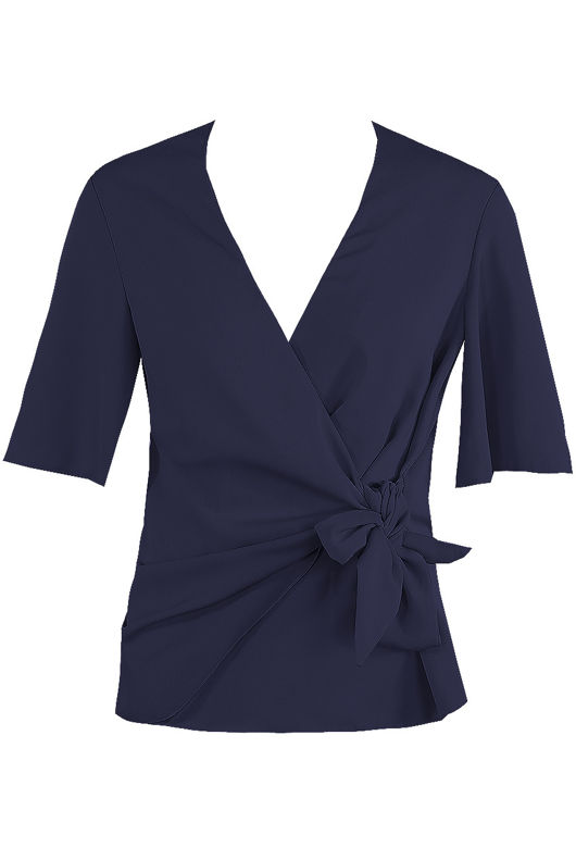 Navy Wrap Over Side Tie Blouse