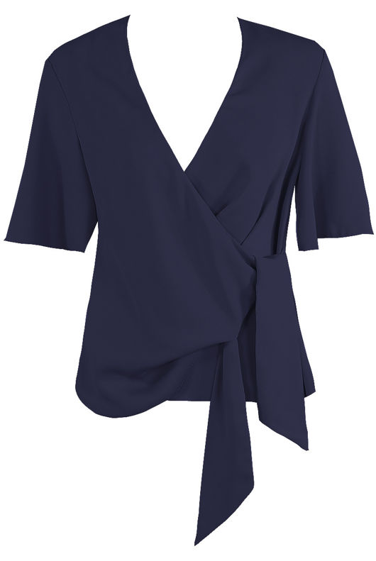 Navy Wrap Over Side Tie Blouse