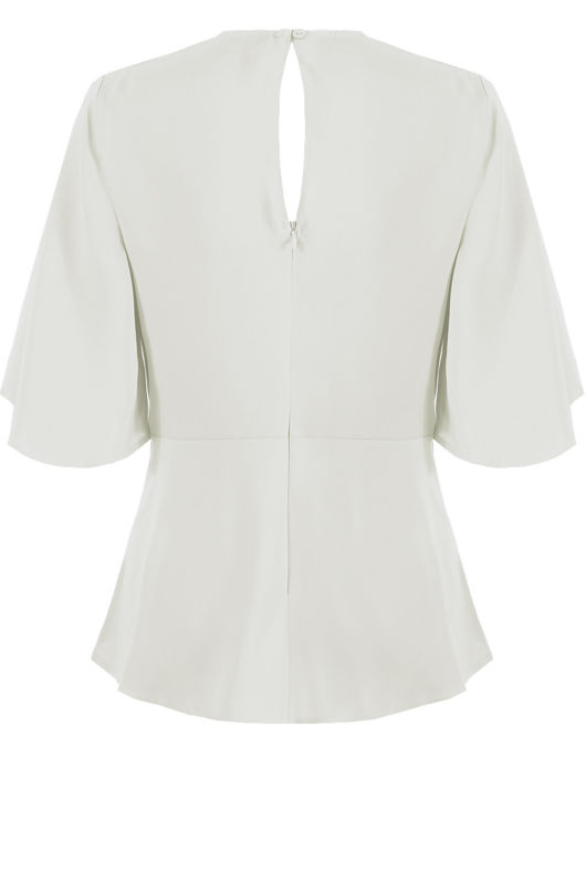  White Front Tie Up Wing Sleeve Blouse