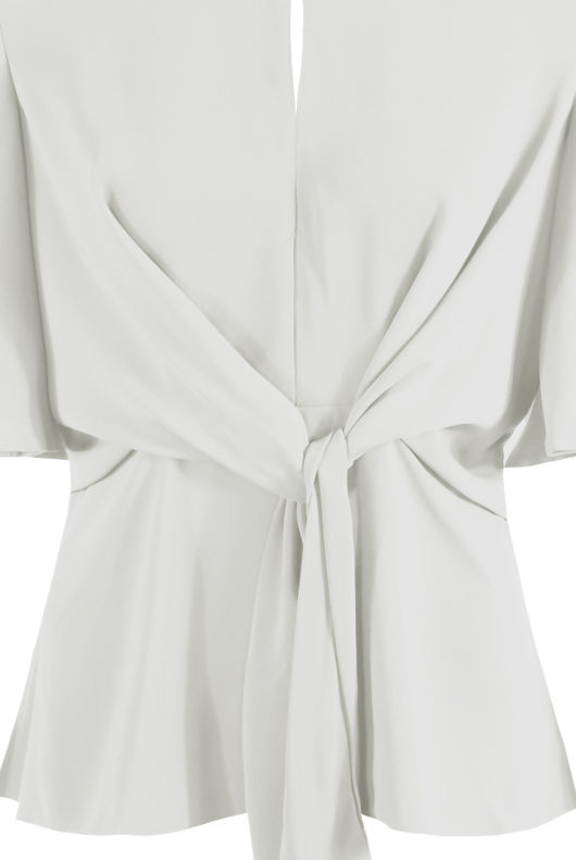  White Front Tie Up Wing Sleeve Blouse
