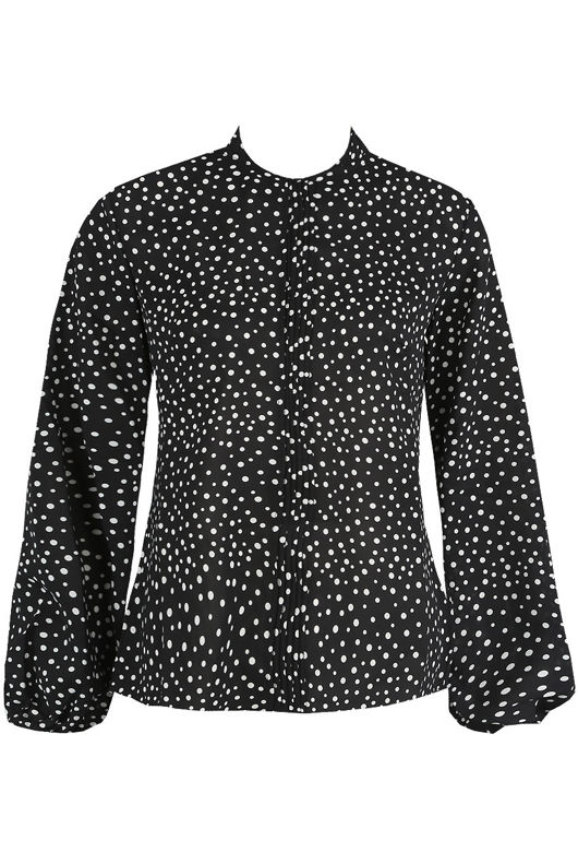 Navy Polka Dot Frilled High Neck Blouse