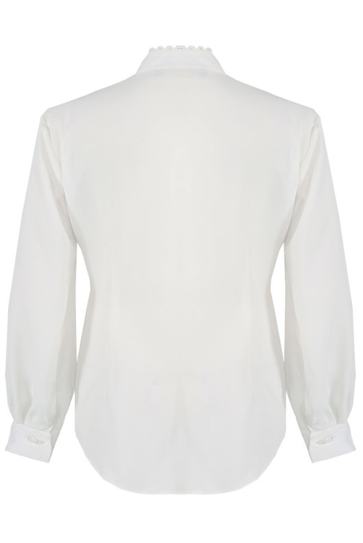 White Lace Trim Long Sleeve High Neck Shirt