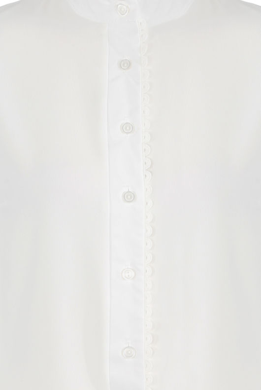 White Lace Trim Long Sleeve High Neck Shirt