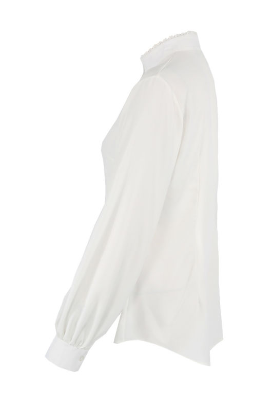 White Lace Trim Long Sleeve High Neck Shirt