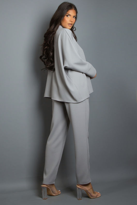 Grey High Neck Oversized Top And Jogger Set