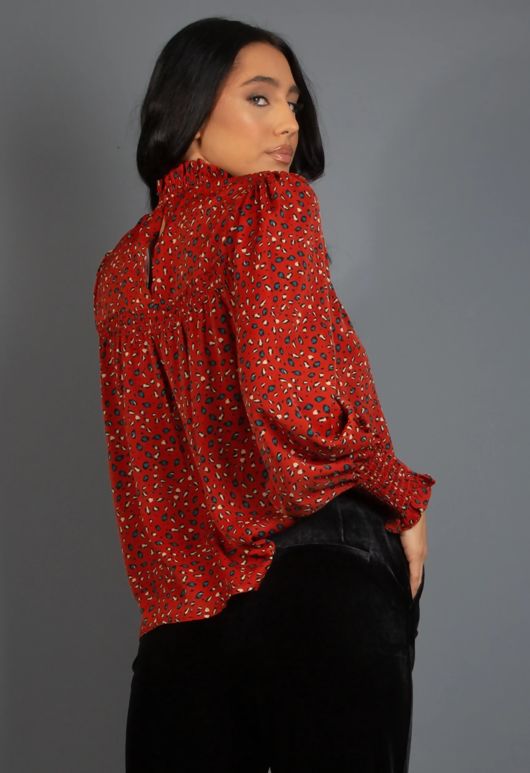 Red Leopard Print High Neck Top