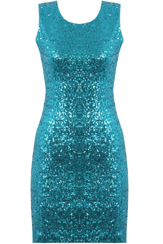 Turquoise Celebrity Style Turquoise Sequin Front Open Back Dress